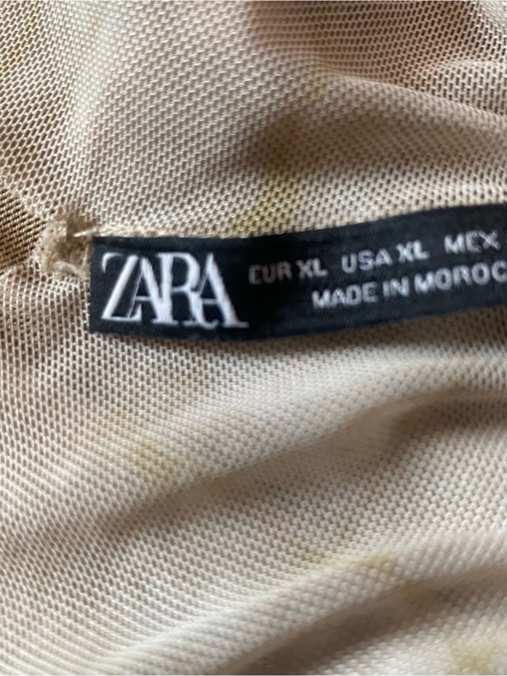 Zara Neutral Beige Mesh Top Ruched sides